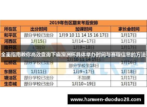 全面指南教你高效查询下庙澳洲杯具体举办时间与赛程信息的方法